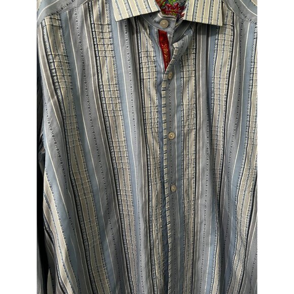 Robert Graham Mens Long Sleeve Flip Cuff Button Front Blue Shirt Sz Med - Picture 11 of 11